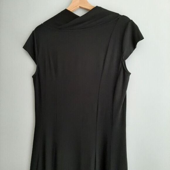 ANN TAYLOR Cowl Neck Stretchy Short Sleeve Comfy Knee Length Dress Black Sz 8 - Picture 12 of 15